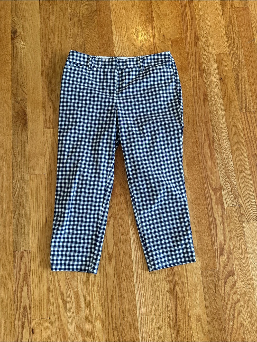 Talbots Perfect Crop Pants Navy White Gingham Check Cropped Pants